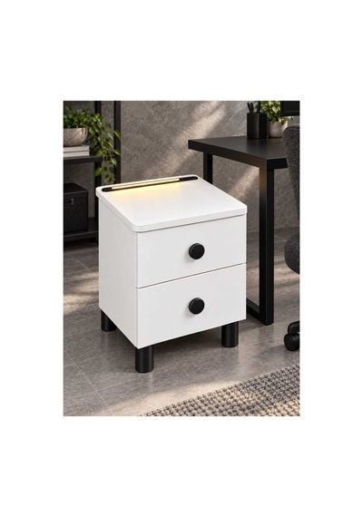 Modern Çekmeceli Komodin, Type-c Ve Usb Girişli, Led Işıklı Başucu, Yatak Odası, Koltuk Yanı Sehpası Siyah - 931981058 Siyah