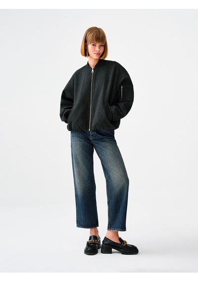 Loose Fit Kadın Mont Gri Melanj