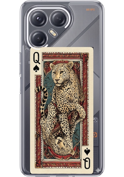 Tecno Pova 7 Ultra 5g Uyumlu İskambil Kağıdı Tasarımlı Leopar Portre Baskılı Silikon Kılıf Renkli