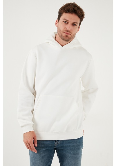 Buratti Regular Fit Kapüşonlu Kanguru Cepli Içi Tüylü Yumuşak Şardonlu Erkek Sweat 5905281 Ekru