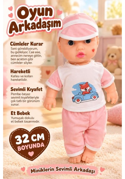 Oyun Arkadaşım Arda Cümle Kurabilen Haraketli Şarkı Söyleyen 32 Cm Sevimli Oyuncak Et Bebek
