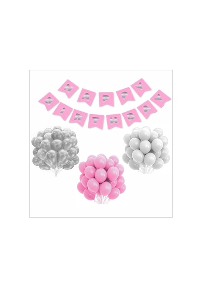 Pembe Gümüş Beyaz Balon-banner Seti