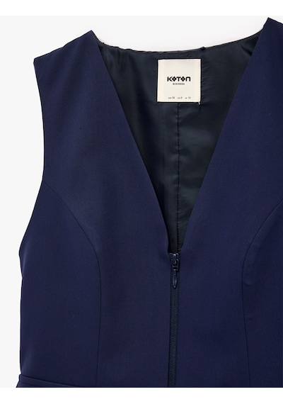 Koton Cep Detaylı Fermuarlı Kolsuz V Yaka Peplum Yelek Lacivert 6sak20095uw