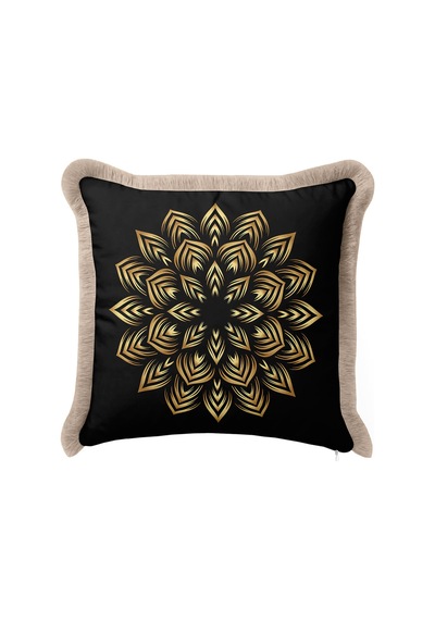 Lüks Mandala Saçaklı Yastık Kılıfı - Geometrik Bohem Siyah Altın Renkli Püsküllü Kırlent Kılıfı Canlı Yağmur Bej Lüks Mandala Saçaklı Yastık Kılıfı - Geometrik Bohem Siyah Altın Renkli Püsküllü Kırlent Kılıfı Canlı Yağmur Bej