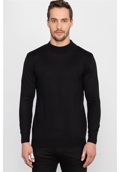 Tudors Slim Fit Dar Kesim Yarım Balıkçı Yaka Düz Erkek Kazak-13373 Siyah