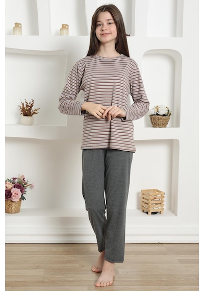 Akbeniz Kız Çocuk Penye Pijama Takım 20424 Füme