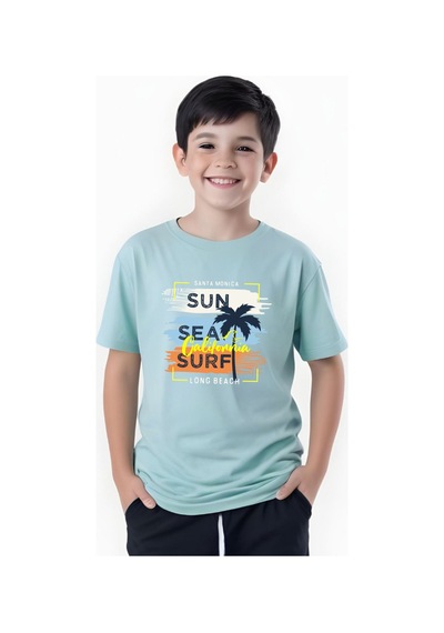 Panios Kids California Sun Baskılı Erkek Çocuk Kısa Kollu Yuvarlak Yaka T-shirt Mint Yeşili