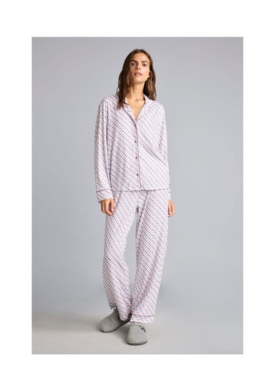 Defacto Regular Fit Desenli Biyeli Uzun Kollu Pijama Takımı H9100ax26aupr461 Mor-pr461