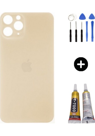 Apple Uyumlu iPhone 11 Pro Max Arka Pil Batarya Kapak Altın + Montaj Seti