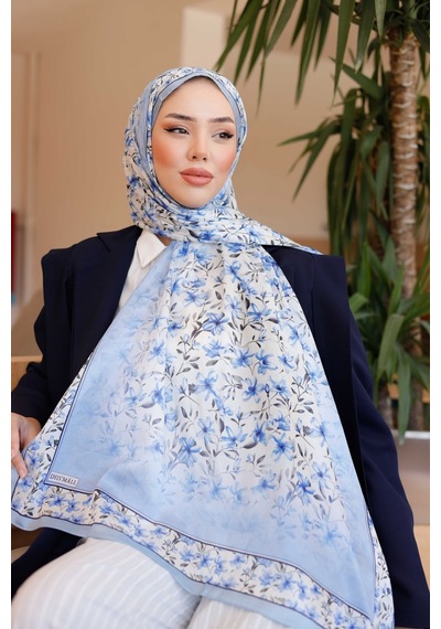 Mimiyum Lemon Flower Nayf İpek Şal Mavi