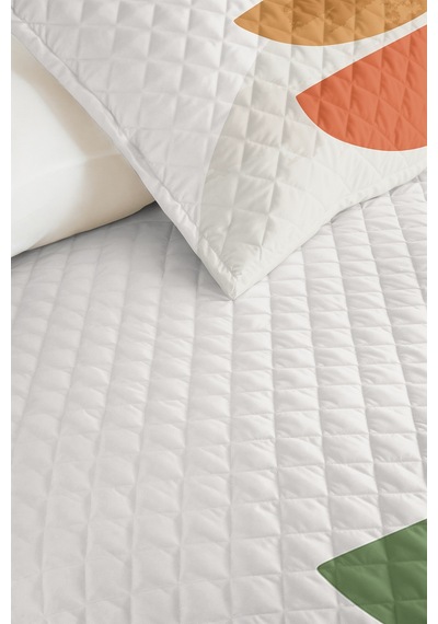 Geometrik Yeşil Genç Odası Tek Kişilik Pike Takımı - Turuncu Bej 160x220 Cm Kapitone Yatak Örtüsü Gizli Pamuk Yansıması