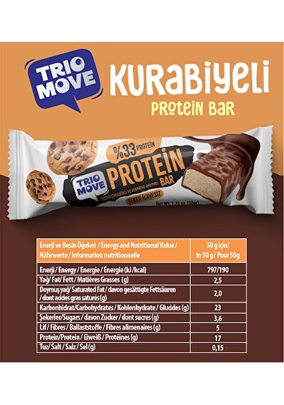 Trio Move Çikolata Kaplamalı Protein Bar - Kurabiyeli Ve Sütlü Çikolatalı Protein Bar 9 x50 G