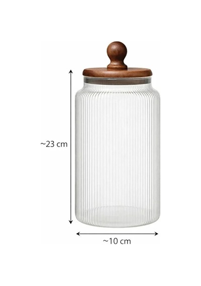 3'lü Akasya Kapaklı 1700 Ml Çizgili Cam Kavanoz Seti Kuru Gıda Saklama Kavanozu Şık & Düzenli Mutfak Diğer