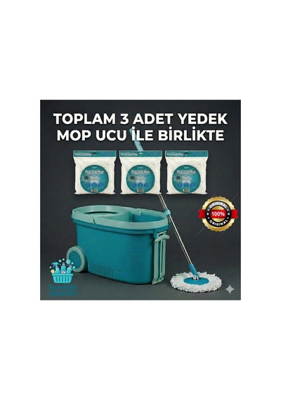 Tekerlekli Taşıma Saplı Comfort Mop Temizlik Seti Toplam 3 Yedek Mop