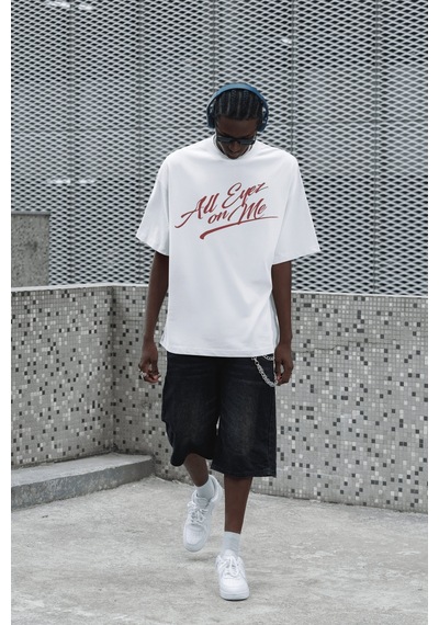 Rapper Tupac All Eyes On Me Sırt Baskılı Unisex Oversize Şarkıcı Beyaz