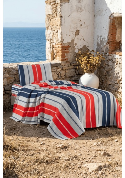 La Notte Marin Stripe Tek Kişilik 3 Parça Pike Takımı 160x230 + 100x200 + 50x70 Cm Çok Renkli