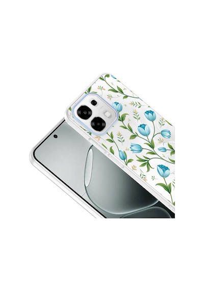 Maks Technology Oppo A6 Uyumlu Pro Kılıf Kamera Korumalı Desenli Mkst Klip Kapak - Mavi Lale -