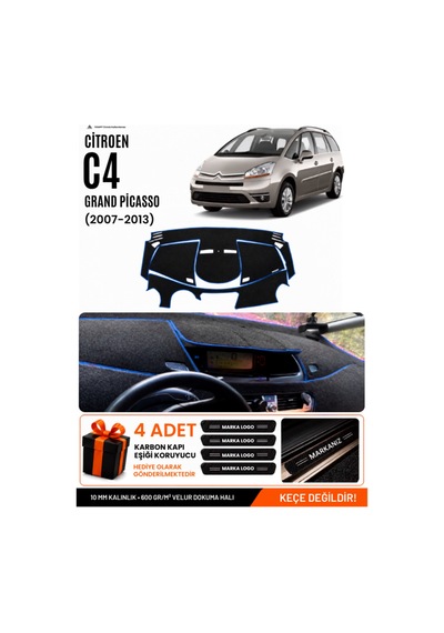 Cıtroen C4 Grand Picasso 2007-2013 Uyumlu Torpido Örtüsü, Torpido Kılıfı - Siyah Mavi