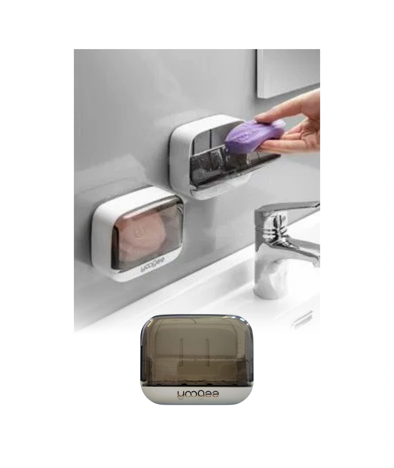 Yapışkanlı Asılabilir Çekmece Tipi Katı Sabun Kutusu Lavabo Mutfak Su Hazneli 11,5 cm