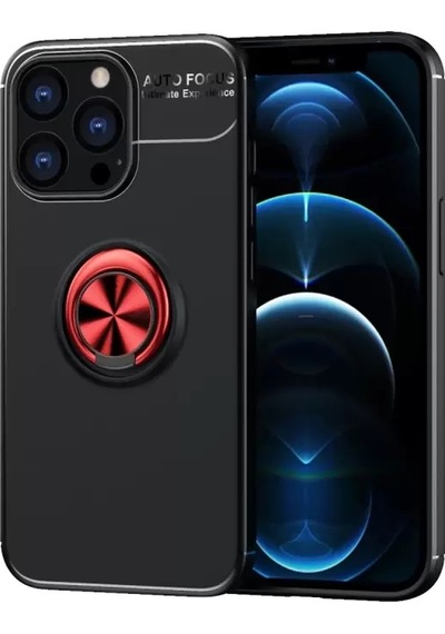 Newface Apple İphone 13 Pro Kılıf Range Yüzüklü Silikon - Siyah-kırmızı
