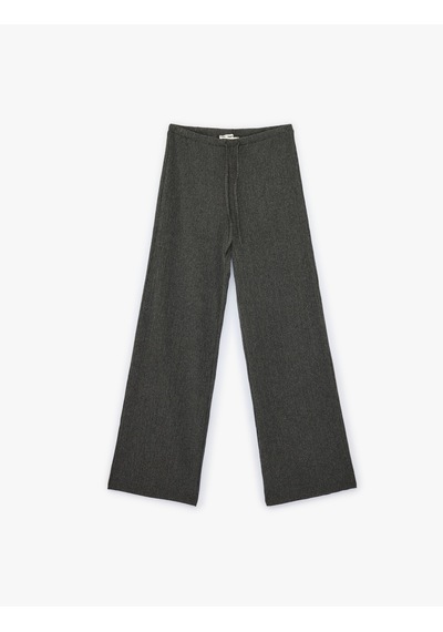 Koton Beli Bağcıklı Geniş Paça Bürümcük Pantolon Antrasit 6sal40069ık
