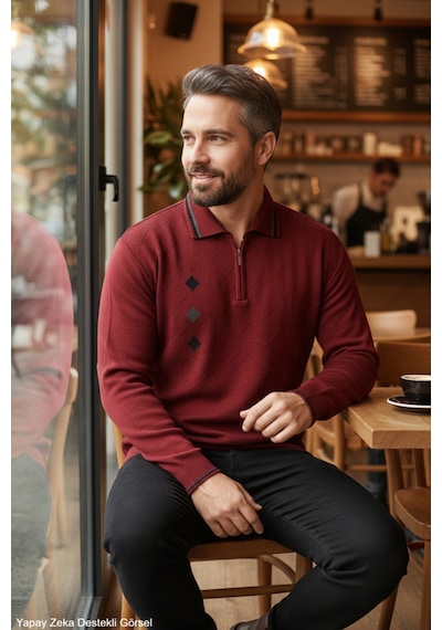 Kamalı Erkek Bordo Tüylenme Yapmayan Standart Fit Normal Kesim Nakış Desen Polo Yaka Triko Kazak Kamalı Erkek Bordo Tüylenme Yapmayan Standart Fit Normal Kesim Nakış Desen Polo Yaka Triko Kazak