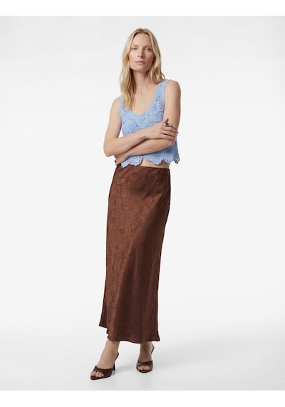 Koton Balık Kesim Slim Fit Midi Boy Dokulu Saten Etek Kahverengi 6sak70039pw