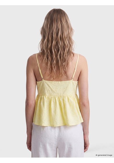 Lcw Vision Sarı İp Askılı Brode Peplum Bluz