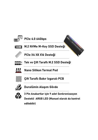 Faıth One Argb M.2 Nvme M-key To Pcıe 4.0 X4 X8 X16 Dönüştürücü Çevirici Adaptör Kart