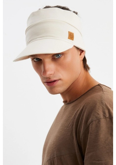 Butikgiz Erkek Uv Koruyuculu %100 Pamuklu Penye Tenis Golf Stil Vizör Şapka Siperlik - Tek Ebat / Bej Bej