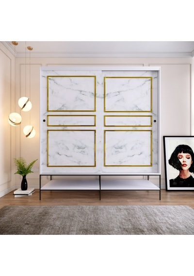 Pasific Home Martin 2 Kapaklı Sürgülü Gardırop Elbise Dolabı Beyaz - Beyaz Mermer 190 CM