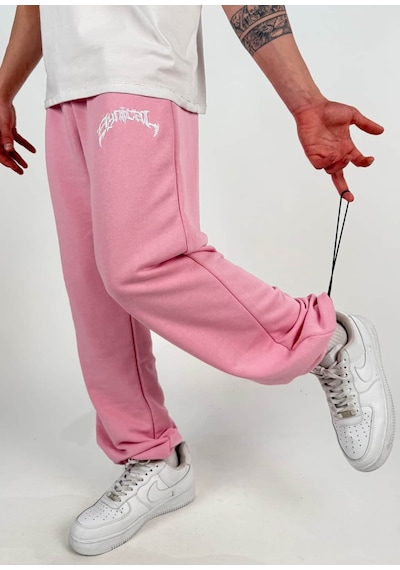 Zaee Syncl Yazlık Nakışlı Ayarlanabilir Baggy Eşofman Altı Pembe
