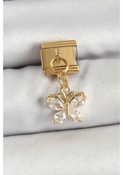 Clariss 316l Çelik Sallantılı Zirkon Taşlı Kelebek Model Gold Renk Nomination Charm Çok Renkli