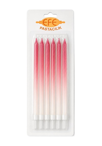 Metalik Beyaz Bordo Uzun Pasta Mumu 17 Cm Karışık