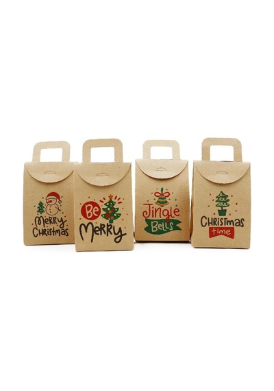 10x15 Noel Ve Yılbaşı Temalı Kraft Hediye Kutusu Seti 4 Adet 10x15 Cm, Çift Taraflı Baskılı / M4 Genel