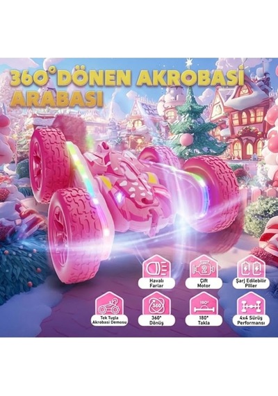 Uzaktan Kumandalı Işıklı Akrobat Araba 360 Derece Takla Atan Duman Püskürten Şarjlı Oyuncak Araba Kalpli
