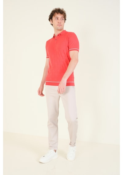 Giyim Dünyası Erkek Desenli Polo Yaka Merserize T-shirt Mercan 001