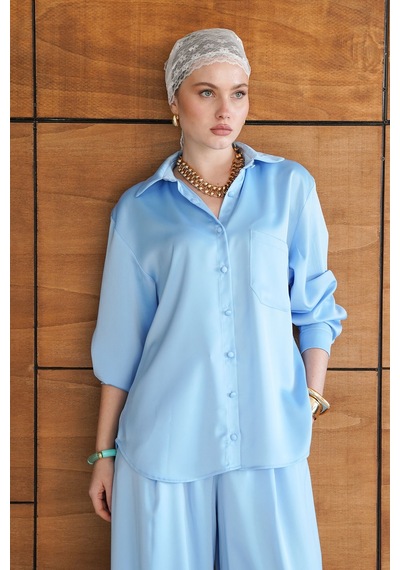 Verymoda Saten Gömlek - F2062 Mavi