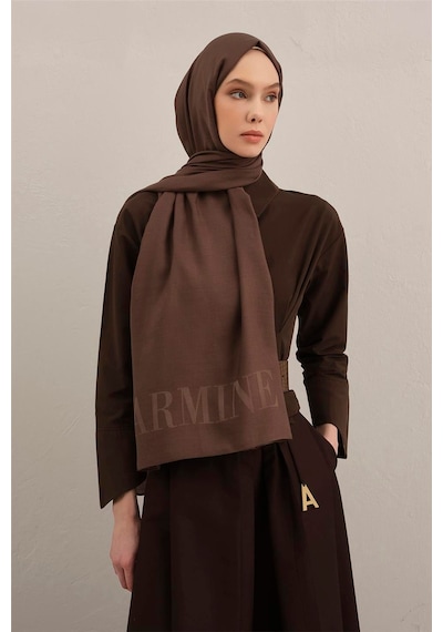 Armine Logo Drop Pamuk İpek Şal 2 Kahverengi