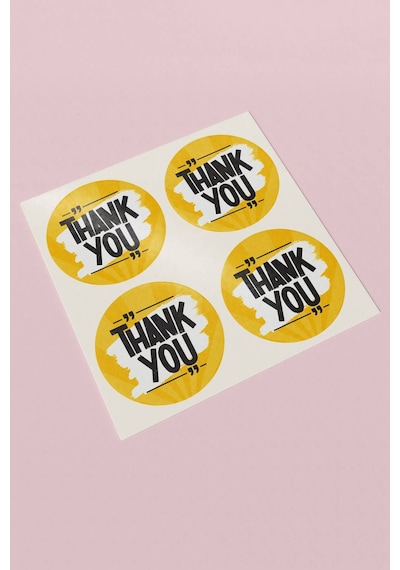 Sarı Zemin Fırça Darbeli Thank You Sticker 3x3cm St2245 Çok Renkli