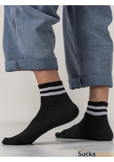 Esinti Tenis Desenli Unisex Soket Çorap 6 Adet Beyaz - Siyah