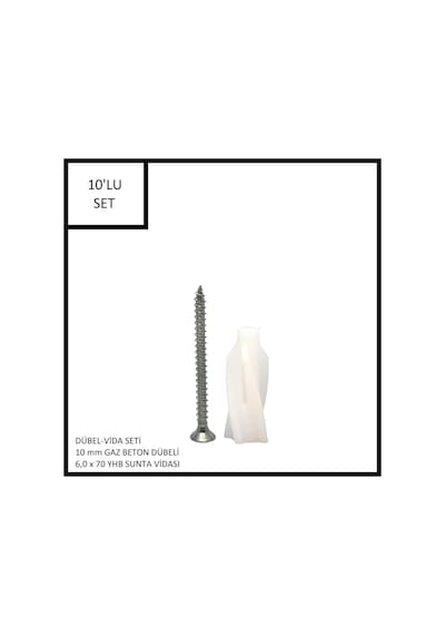 Dübel-vida Seti, Gaz Beton Ytong Dübeli 10 Mm, 6,0x70 Yhb Sunta Vidası, 10 Adet