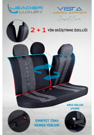 Suzuki Liana Keten Oto Koltuk Kılıfı Ön Arka Set Siyah Vista Seri