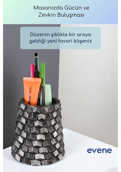 Kalemlik Masa Kalemliği Organizer Kalemlik Gümüş Eskitme Renk Model 84 Çok Renkli