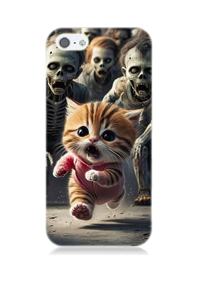 Apple Uyumlu iPhone 5 Kedi Ve Zombiler Desenli Silikon Kılıf