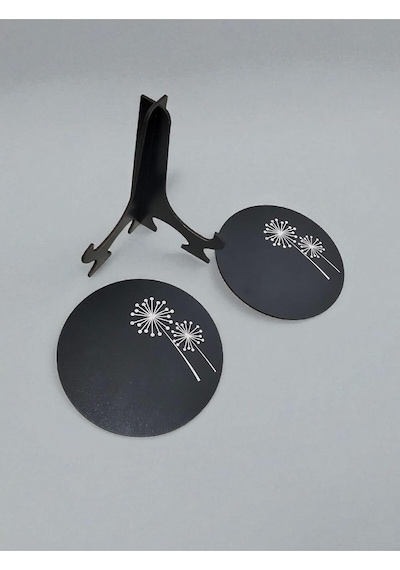 Asude Hediyelik- 2 Adet Ahşap Yuvarlak Çay,kahve, Servis Tepsisi Sunum Tepsisi 15 Cm Yaşam Çiçeği-siyah Çok Renkli