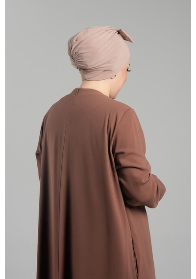 Hürrem Bone Bej Pratik Hazır Geçmeli Fiyonklu Bone Sandy Çift Taraflı Çapraz 3007b 12 Bej