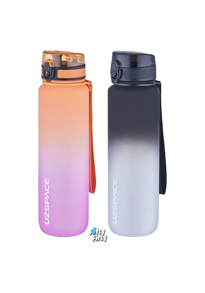 Uzspace 2'li Tritan Matara Seti 1000ml Büyük Boy Çift Renk Softtouch Ff Collection Tritan Su Matarası Mor Turuncu - Siyah Beyaz