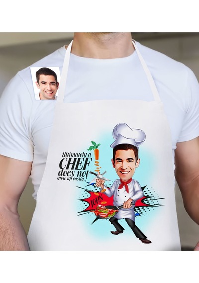 Personalized Chef Cartoon White Kitchen Apron - 5 Bej