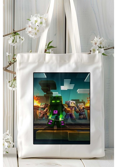 Art Hediye Minecraft Oyun Baskılı Omuz Çanta Kişiye Özel Model 5 Çok Renkli